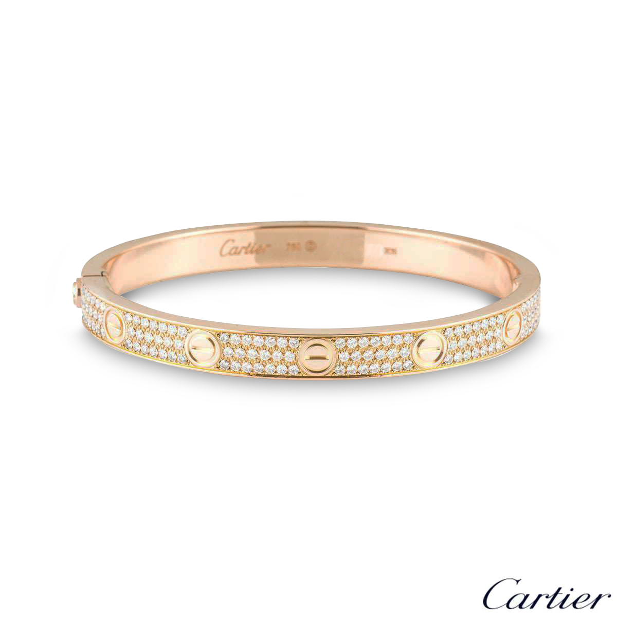 Cartier Rose Gold Full Pave Diamond Love Bracelet Size 18 N6036918 ...